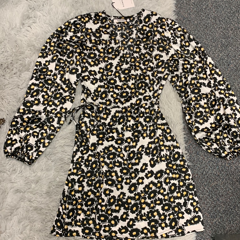Glamorous black flower silky wrap dress